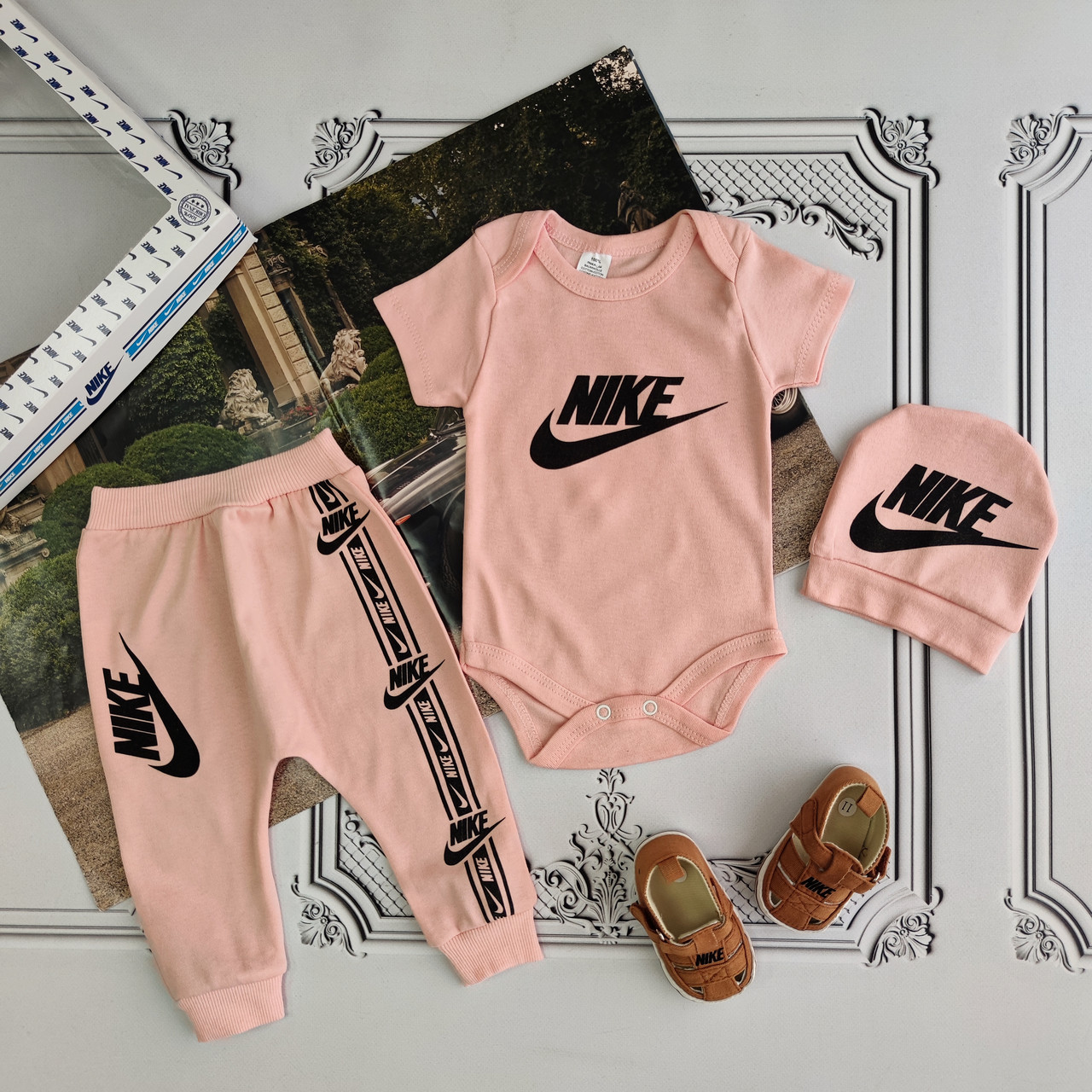 Рожевий костюм Nike для новонародженої дівчинки, комплект 3 предмети