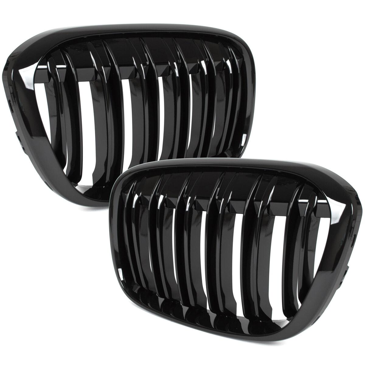 BMW X1 F48 15-19 решітки між фарами (ноздрі) ліва+права комплект ЧОРНА ГЛЯНЦЕВА арт DA-30143, фото 1