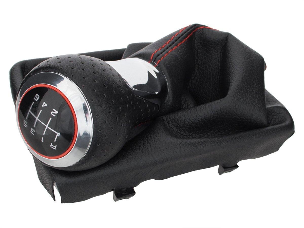 Audi A4 B8 07-15 ЧОРНИЙ + ХРОМ 6 ШВИДКІВ Ручка КПП + ЧОРНІ ГЕТИ З ЧЕРВОНОЮ НИТКОЮ, фото 1