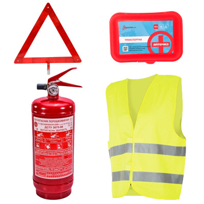 Набір техдопомоги Poputchik з вогнегасником ВП-1 "Економічний" (ВП-1+Знак+Аптечка+Жилет) (33-016-IS)