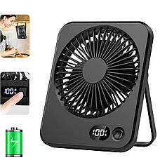 Акумуляторний настільний вентилятор F10 з підсвіткою рівня заряду та 5 швидкостями, чорний