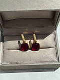 Сережки Помелато червоний камінь циркони позолоту 18 К/гвинтові сережки з червоним каменем, фото 4