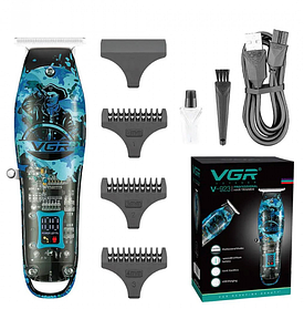 Тример акумуляторний для бороди та волосся VGR V-923 з LED дисплеєм 1400mAh Blue (7_02518)