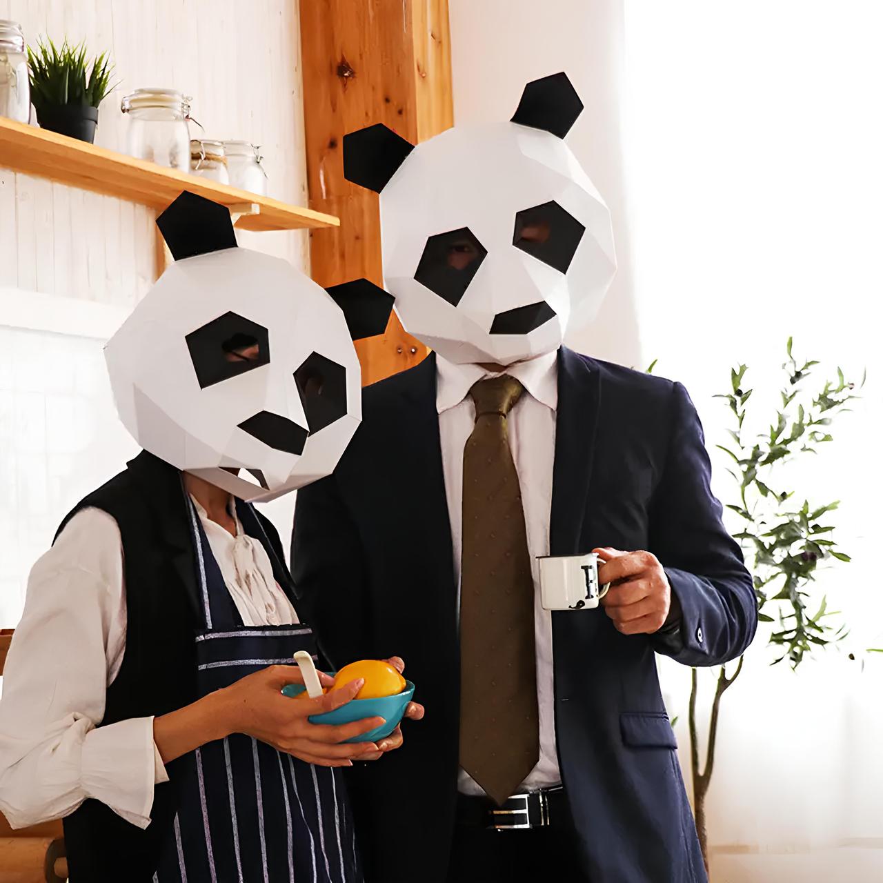 Маска панди RESTEQ з картону - 3D-маска для дорослих, паперова панда для ручного складання своїми руками, фото 1