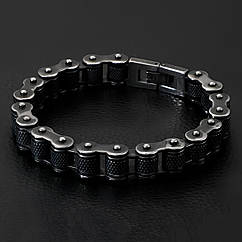 Чоловічий браслет RESTEQ з нержавіючої сталі у вигляді мотоциклетного ланцюга 23 см — чорний браслет зі сталі 316L