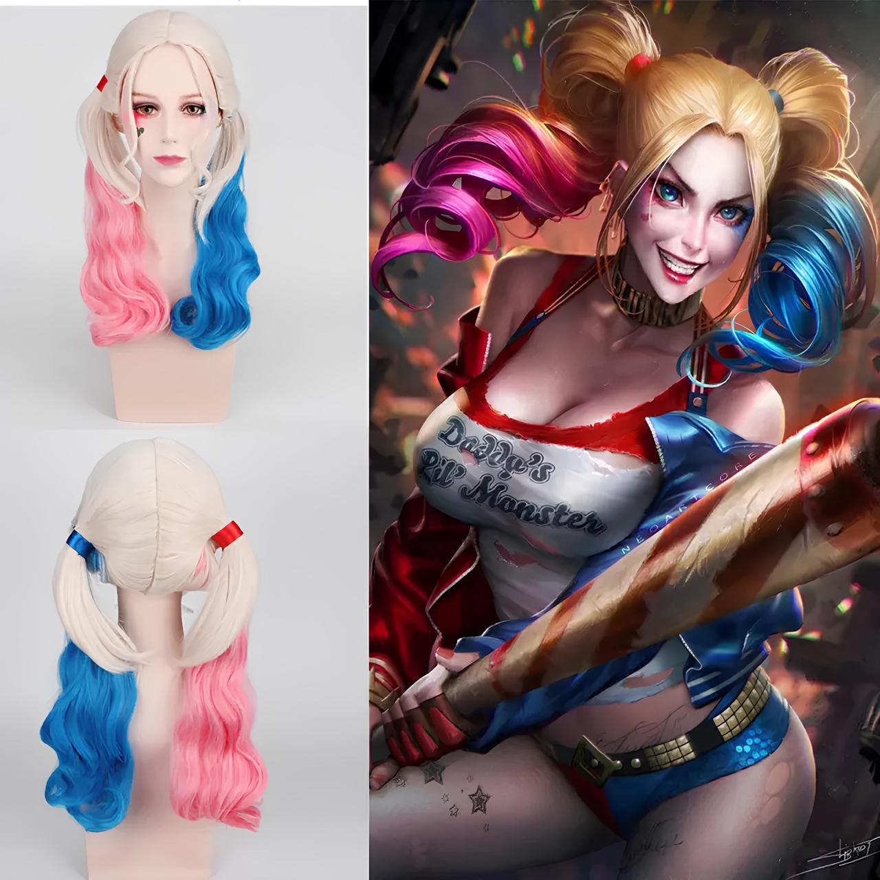 Довгі перуки Харлі Квін RESTEQ - 60см, хвилясте волосся без чубчика, косплей Загін самогубців, аніме, фото 1