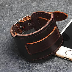 Шкіряний браслет для годинника RESTEQ 48 мм — широкий коричневий ремінець з натуральної шкіри, стильний змінний ремінь для