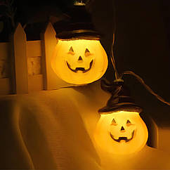 Гірлянда у вигляді Хелловінських гарбузів RESTEQ 1.5 м — світлодіодна прикраса з теплим світлом для тематичних свят