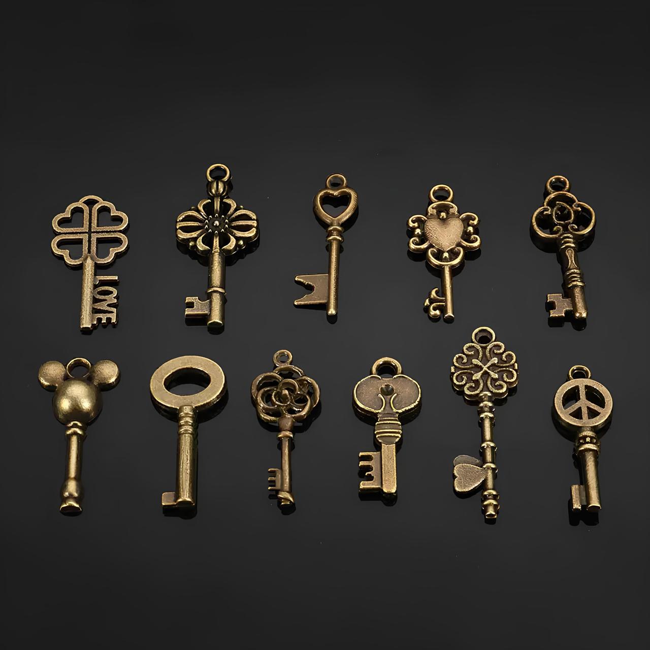 Ретро підвіски ключі RESTEQ 125 шт, металеві підвіски для біжутерії, декоративні вінтажні ключі, фурнітура для скрапбукінгу,, фото 1