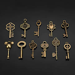 Ретро підвіски ключі RESTEQ 125 шт, металеві підвіски для біжутерії, декоративні вінтажні ключі, фурнітура для скрапбукінгу,