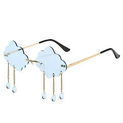 Іміджеві окуляри Хмарки блакитні RESTEQ — фігурні окуляри у формі хмарок з крапельками дощу, стильний аксесуар із захистом UV400