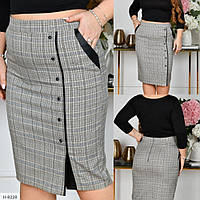 Юбка карандаш женская классическая деловая строгая в клетку по колено миди с карманами на лето размеры батал