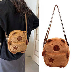 Плюшева сумка капібара з плечовим ременем 21×18×8см / Сумка іграшка / Пухнаста сумка / Сумка через плече