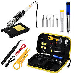 Паяльний набір 15в1 + пенал, 60 Вт, від мережі 220В / Паяльник з регулюванням температури / Набір для пайки