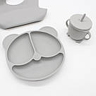 Набір дитячого посуду для годування, 6 предметів, СІРИЙ / Набір дитячого силіконового посуду, фото 2