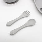 Набір дитячого посуду для годування, 6 предметів, СІРИЙ / Набір дитячого силіконового посуду, фото 5