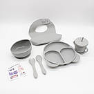 Набір дитячого посуду для годування, 6 предметів, СІРИЙ / Набір дитячого силіконового посуду, фото 9