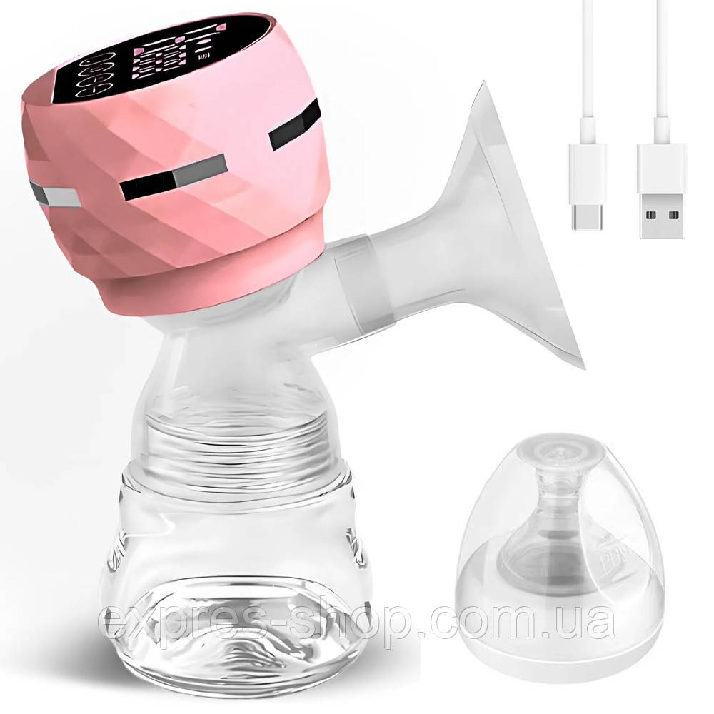 Електричний молоковідсмоктувач з LED-дисплеєм, 180мл, USB, Рожевий / Бездротовий зціджувач для грудного молока, фото 1