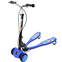 Дитячий самокат з двома платформами і колесами з підсвіткою, Синій / Складний самокат чотириколісний