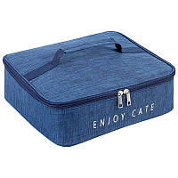 Широка термосумка для ланч-бокса 31×26×16 см – ланчбег для школи, роботи, пікніка, розмір L, синя