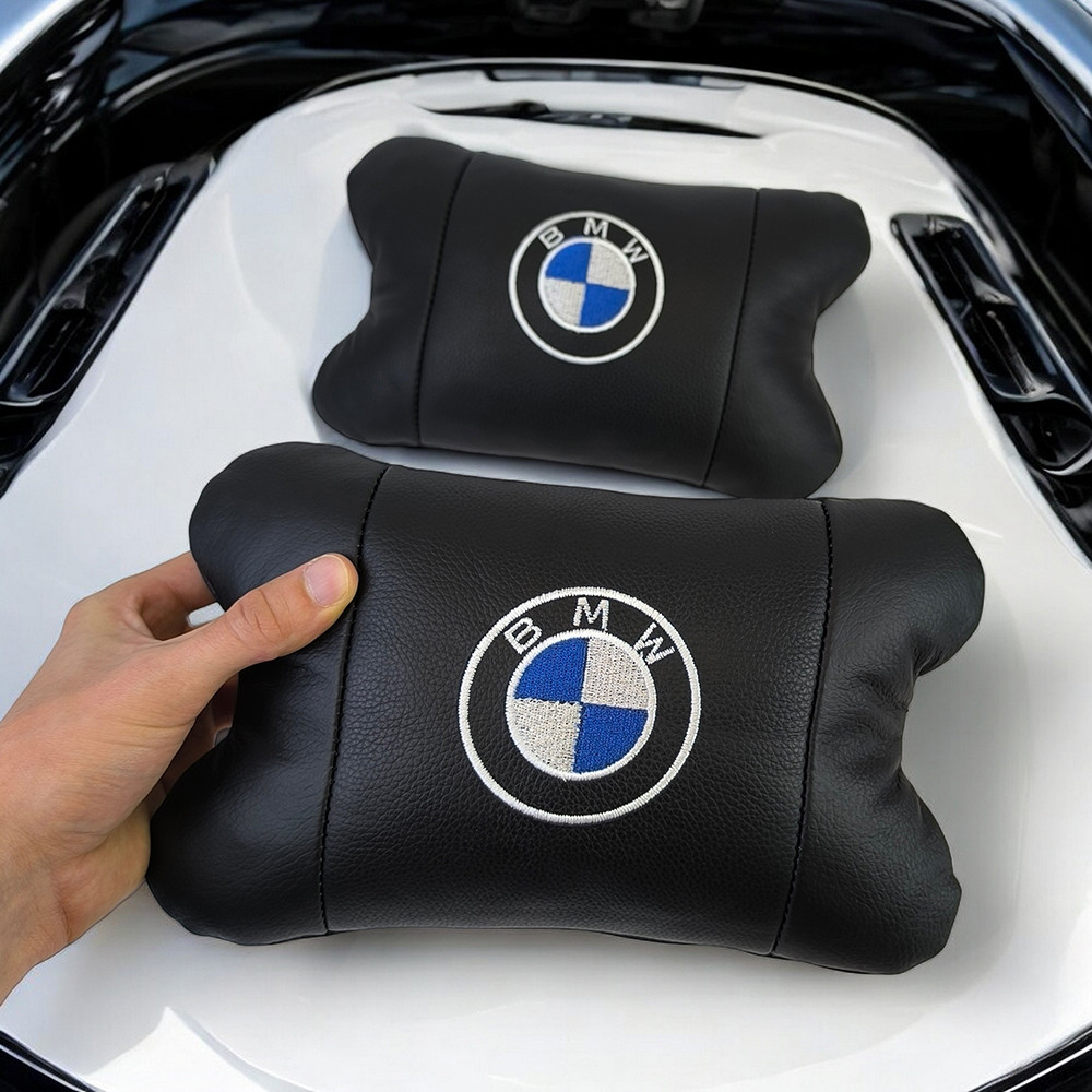 Авто подушки 2 шт. — набір BMW з натуральної шкіри, на підголівник у машину, Автомобільна подушка БМВ