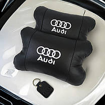 Набір автодушки 2 шт. на підголівник Audi/Ауді з натуральної шкіри чорна/підголівник у машину, фото 3