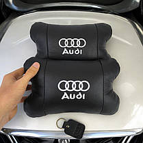 Набір автодушки 2 шт. на підголівник Audi/Ауді з натуральної шкіри чорна/підголівник у машину, фото 6