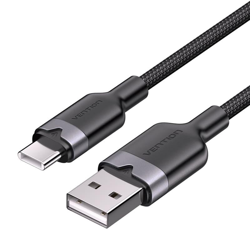 Кабель USB-Type-C Vention Alum Alloy Shell 3A 60W 480Mbps 1m Black (CTNBF)