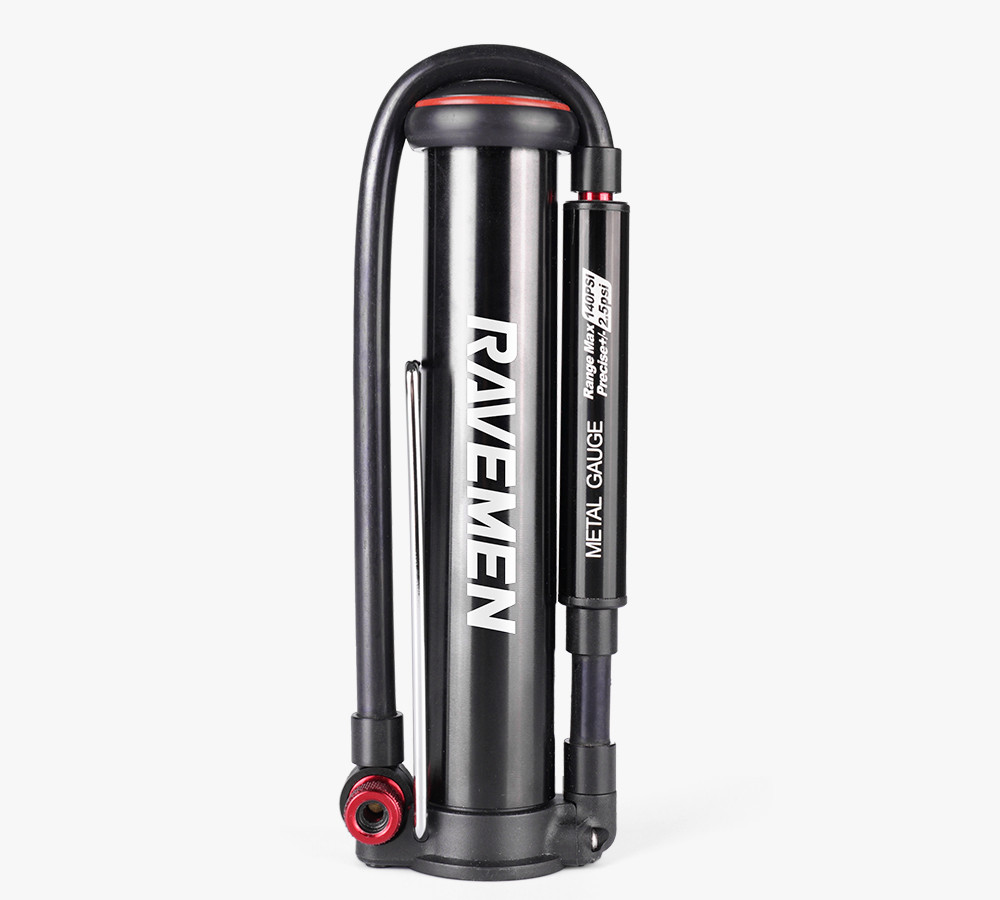 Насос міні-підлоговий Ravemen MP02, алюміній, високий тиск, шланг, манометр, різбовий, 18 см, 220psi