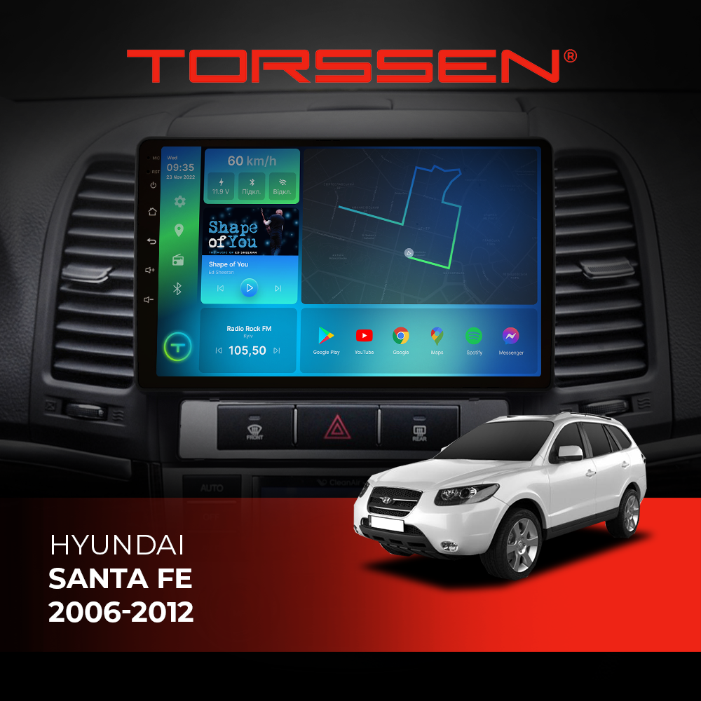 Штатна магнітола Torssen Hyundai Santa Fe 2006-2012 F9432 4G Carplay DSP