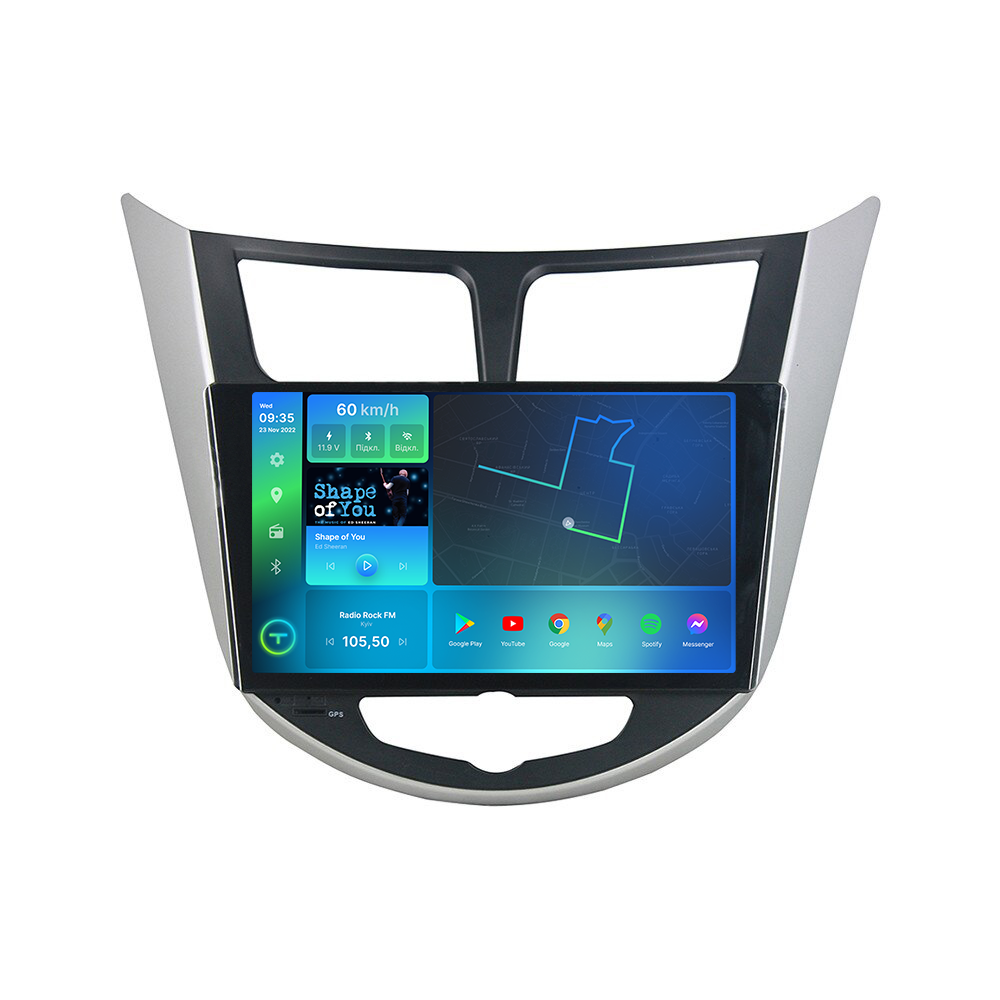 Штатна магнітола Torssen 2K Hyundai Accent 2011-2018 silver+black FL9 4+64Gb 4G Carplay DSP