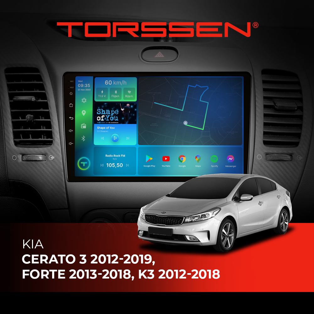 Штатна магнітола Torssen Kia Cerato 3 12-19,Forte 13-18,K3 12-18 NF9 Carplay