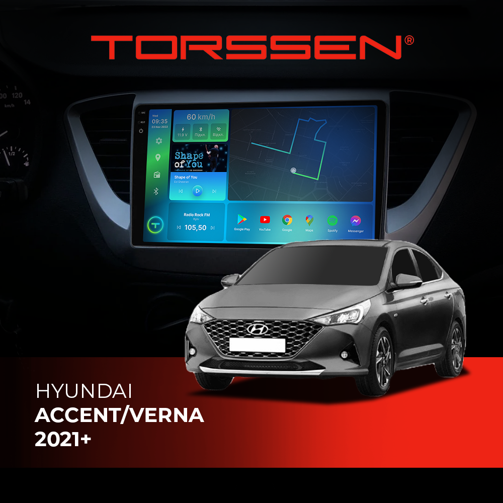 Штатна магнітола Torssen 2K Hyundai Accent/Verna 2021+ F9432 4G Carplay DSP