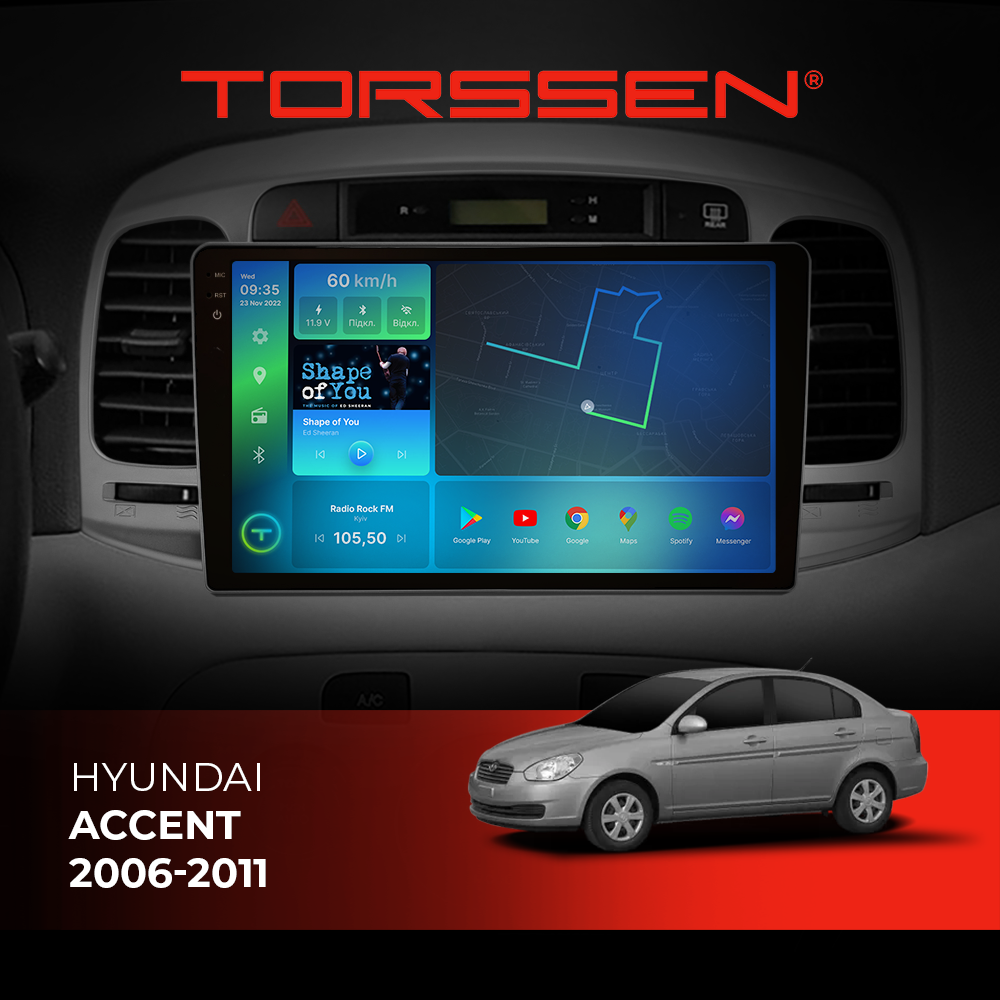 Штатна магнітола Torssen 2K Hyundai Accent 2006-2011 FL9 4+64Gb 4G Carplay DSP