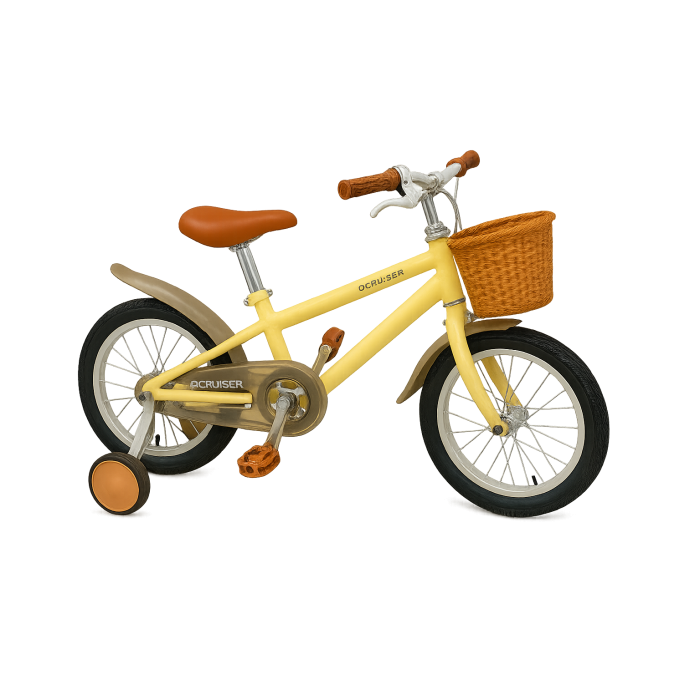 Дитячий велосипед Maraton M01 14 дюймів, кремовий, з алюмінієвою рамою, кошиком та додатковими колесами, фото 1