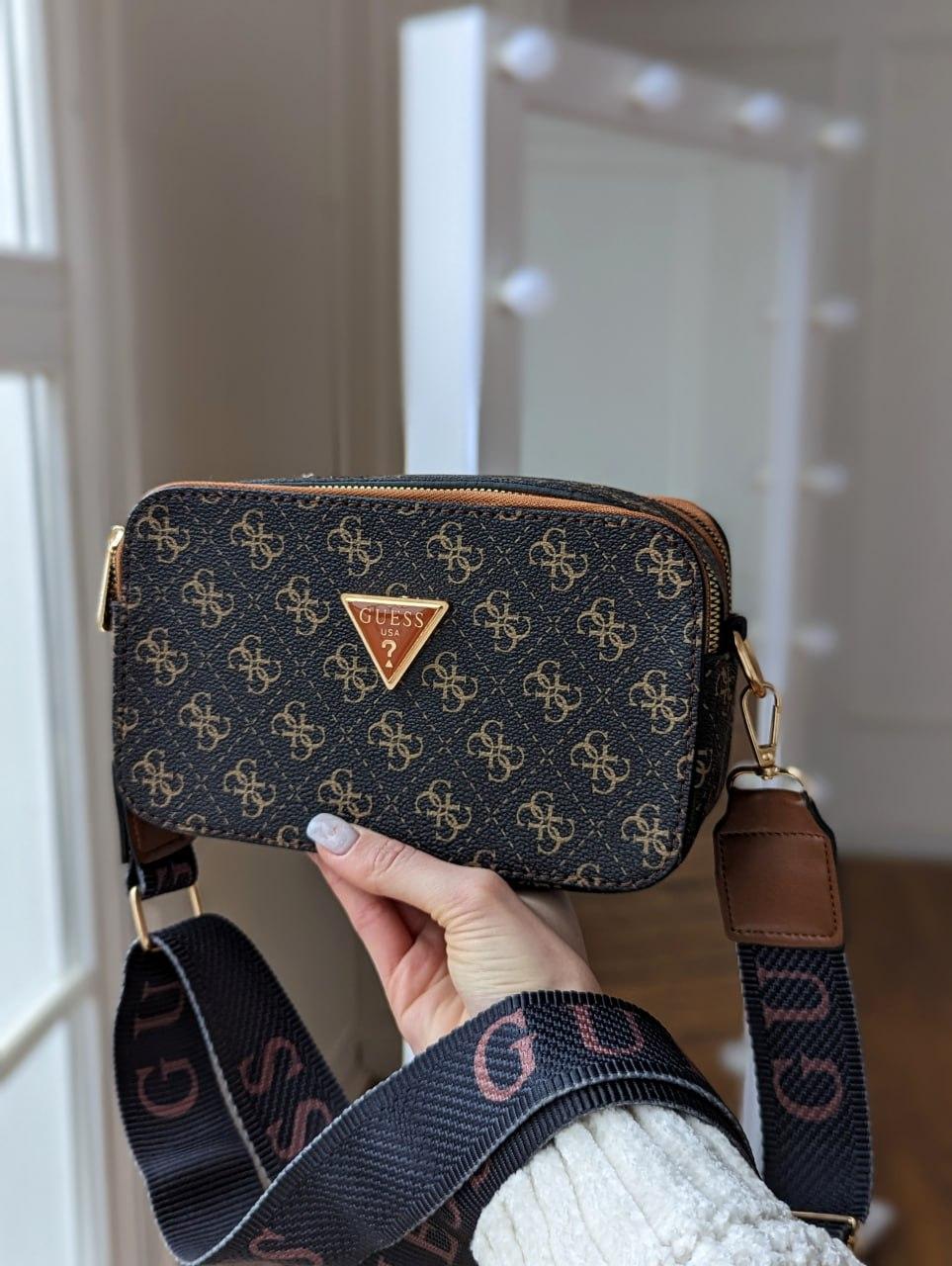 Жіноча сумка Guess The Snapshot Bag Brown Коричнева Екошкіра Крос Боді на 2 відділення широкий ремінь Гесс, фото 1