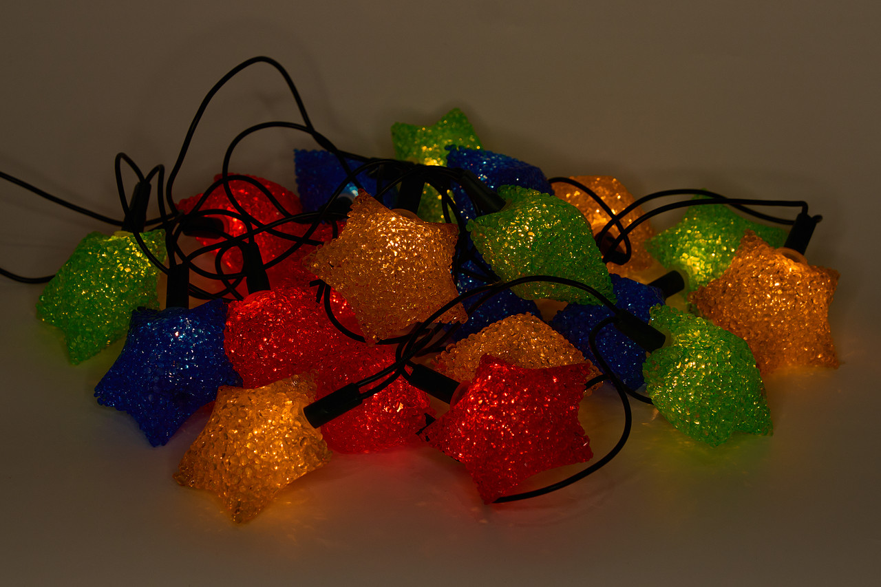 Світлодіодна новорічна гірлянда кристалічні великі зірки, 4 м, 20 л, різнокольоровий, IP20, (040070-2), фото 1