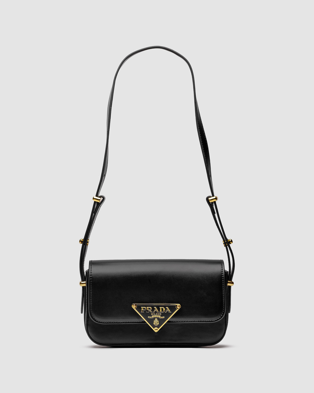 💎 Prada Leather Shoulder Bag Black/Gold 20 х 12 х 5 см, фото 1
