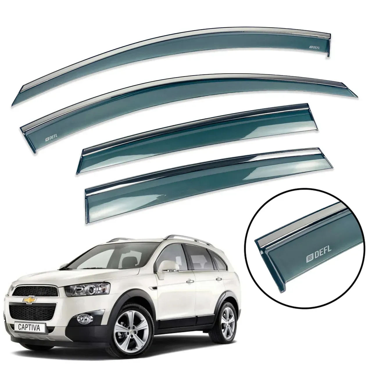 Дефлекторы окон Defl на Chevrolet Captiva 2006-2011 Ветровики с хром полоскою Дефл на Шевроле Каптива, фото 1