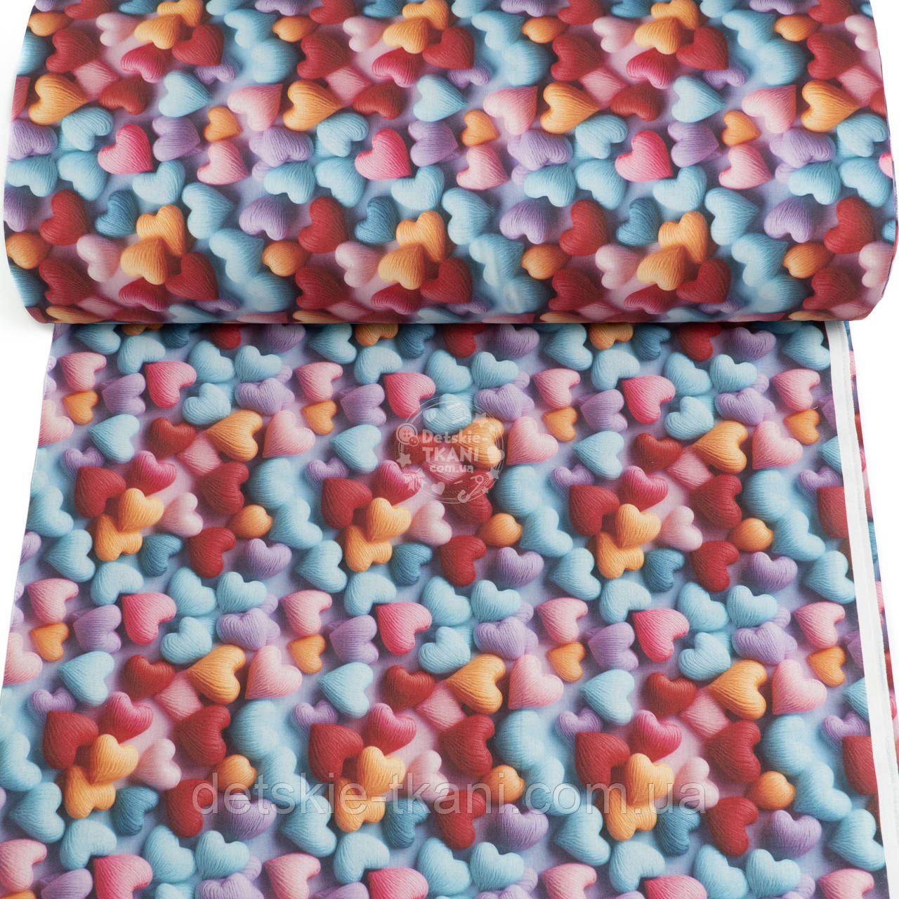 Ранфорс digital з цифровим друком 5D "В'язані сердечка", №5615, фото 1