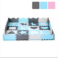 Розвивальний килимок манеж-пазл Nils Fun MD03 140x140см 36 елементів GRAY Блакитний