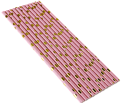 Коктейльні трубочки 02 - Рожеві в золотий горошок (25 шт)