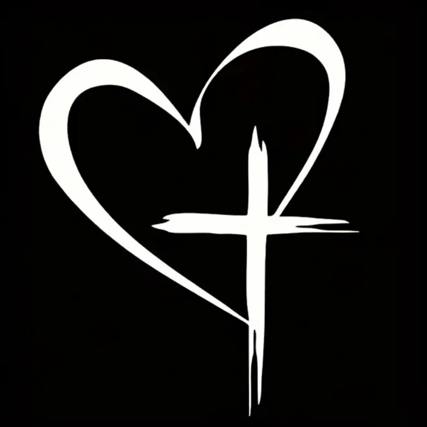 Наклейка на машину "Серце + Хрест" Срібляста 11 х 14 см (напівматова), фото 1