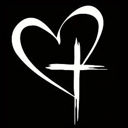 Наклейка на машину "Серце + Хрест" Срібляста 11 х 14 см (напівматова)