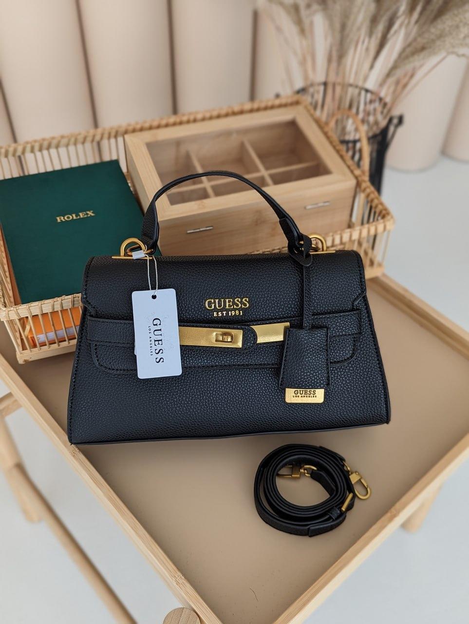 Жіноча сумка Guess Enisa Black чорна Еко шкіра крос боді 1 відділення золота фурнітура Гесс