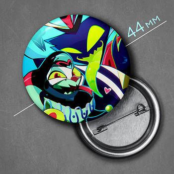 "Фіззароллі та Асмодей (Пекельний бос / Helluva boss)" значок круглий на булавці Ø44 мм