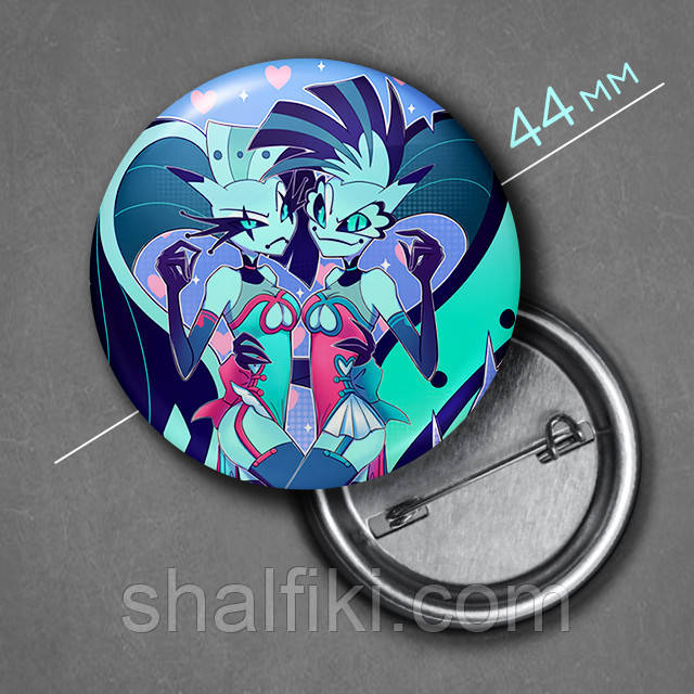 "Гліц та Глем (Пекельний бос / Helluva boss)" значок круглий на булавці Ø44 мм, фото 1