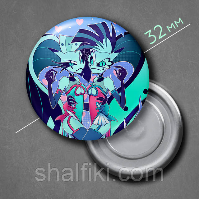 "Гліц та Глем (Пекельний бос / Helluva boss)" магніт круглий Ø32 мм, фото 1