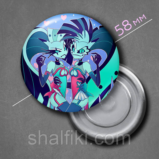 "Гліц та Глем (Пекельний бос / Helluva boss)" магніт круглий Ø58 мм, фото 1