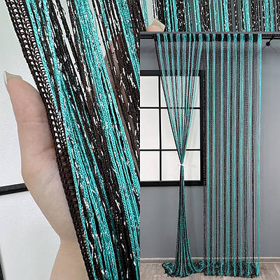 Штори-нитки (1 шт. 3х3 м.) з люрексом. Колір бірюзовий з венге. Код 61-101